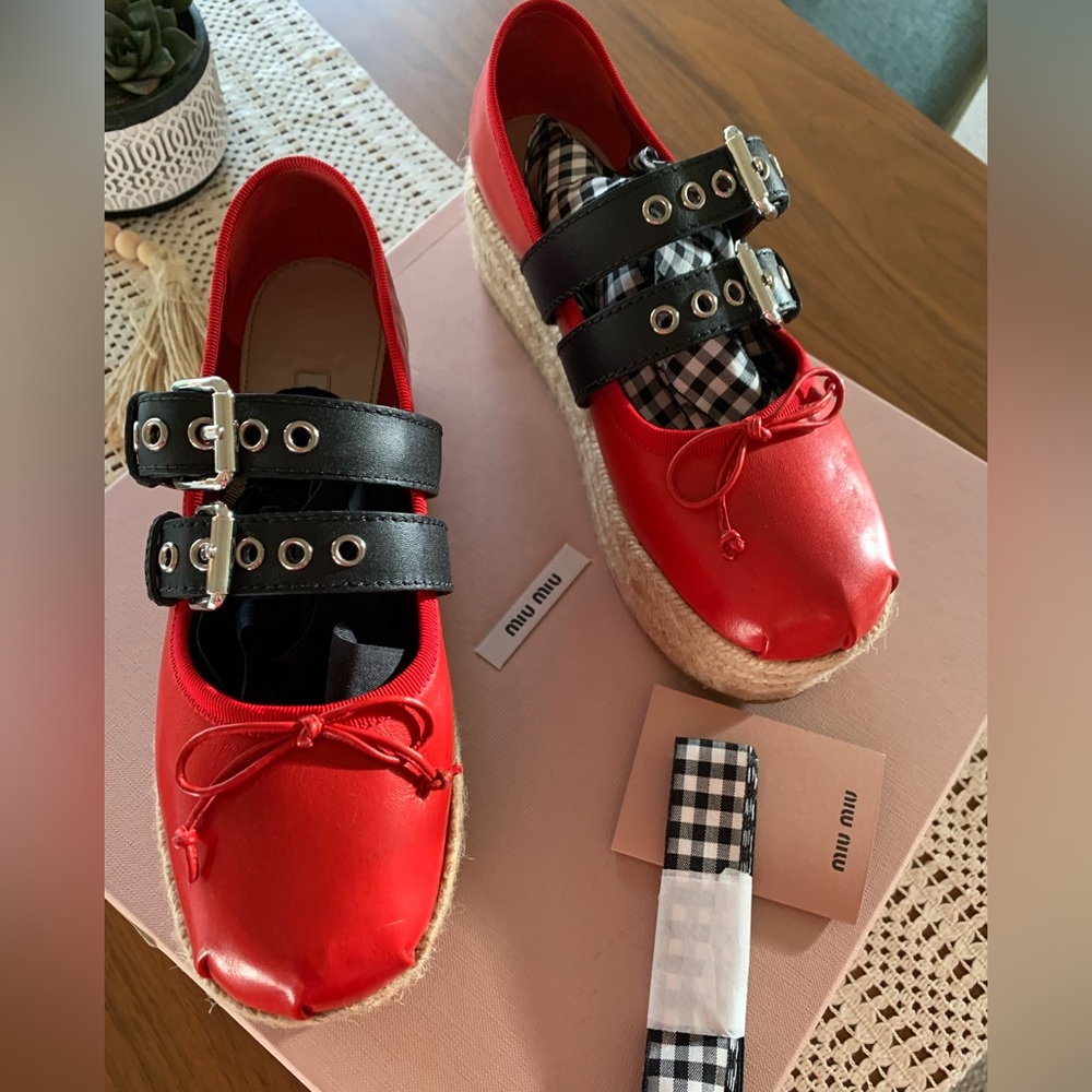 Miu Miu leather platform ballerina shoes size 37